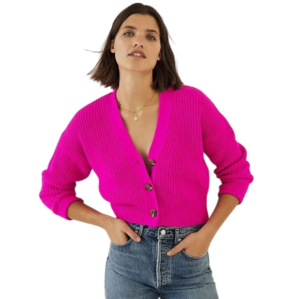 Anthropologie Maeve Sunny Cropped Rib Knit Cardigan Pink Size S